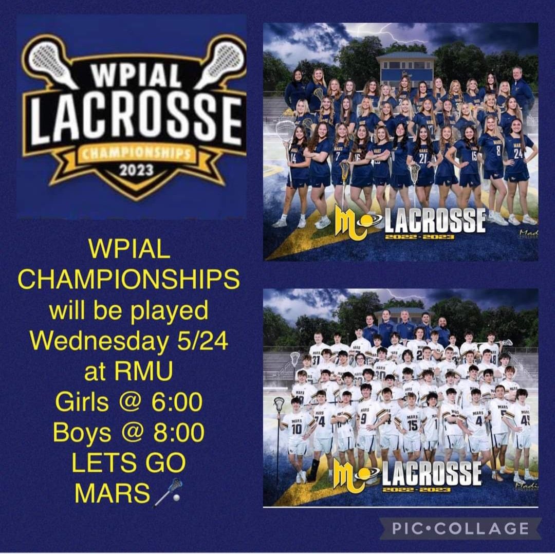 MASDFP's tweet image. It’s time to pack the “Joe” as our Girls’ and Boys’ Lacrosse teams head to Joe Walton Stadium at Robert Morris University TOMORROW to each compete for a WPIAL 2A Championship!!! 

6pm: @MarsHSGirlsLax vs. Blackhawk
8pm: @planetslax vs. South Fayette

Come out &amp;amp; support our teams!