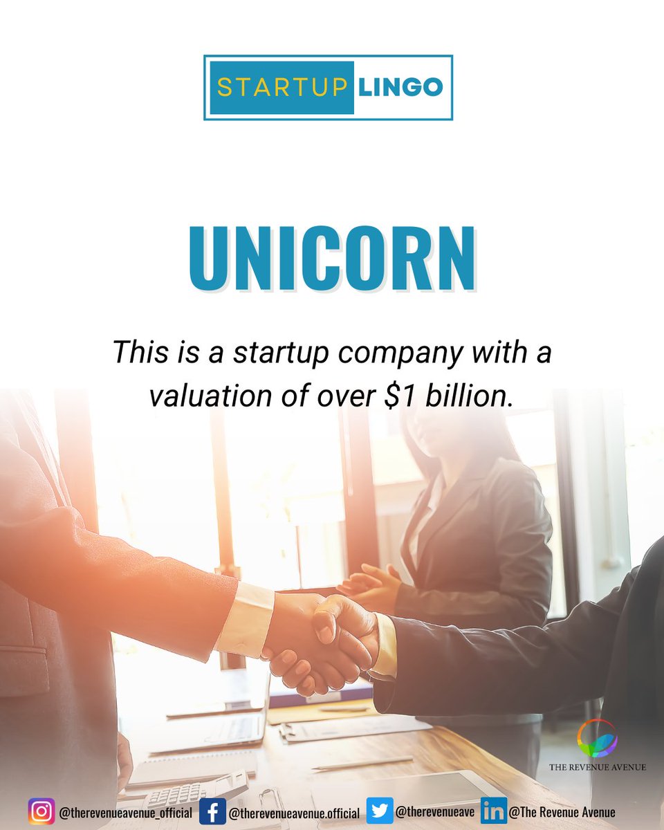 RevenueAvenue_'s tweet photo. A unicorn is a rare and highly valuable startup that has achieved a valuation of over $1 billion. Unicorns are often in the tech industry and have a disruptive business model that has the potential to scale rapidly.
#TheRevenueAvenue #TRA #Startup #Lingo #StartupLingo #Unicorn https://t.co/qcQ1LIztU4