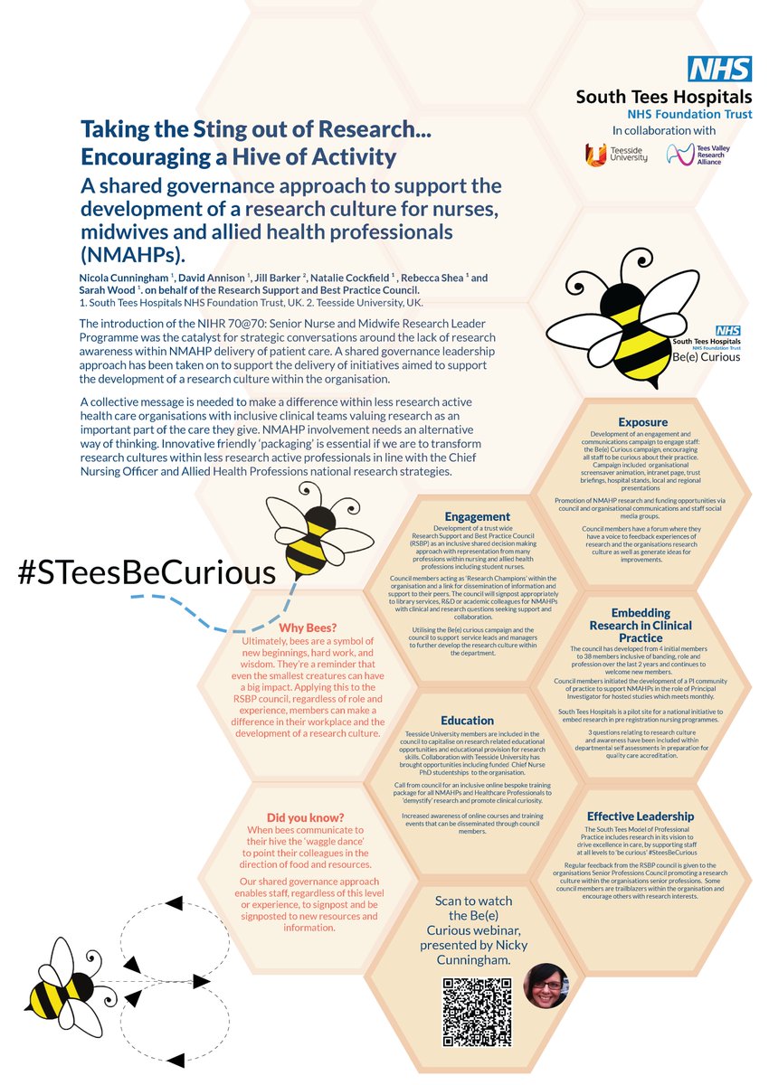 Congratulations to @NickyCunningh20 who won best overall poster at @NHSRDForum #RDF23 yesterday for @SouthTees's Be(e) Curious Campaign #STeesBeCurious🐝🌟...