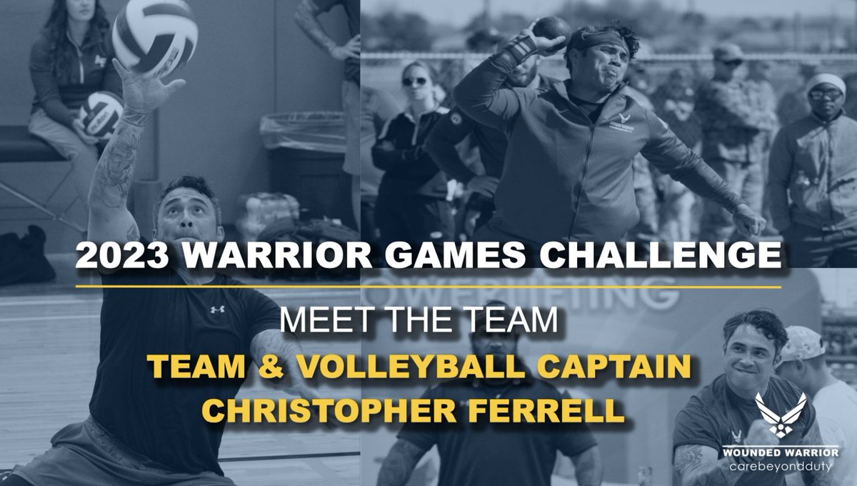 **Team Air Force**

Introducing TSgt (ret) Christopher Ferrell, who will be competing at the 2023 WarriorGames  Challenge.

His sports include wheelchair rugby, sitting volleyball, powerlifting, field, track and rowing.
#AFW2 @warriorgames