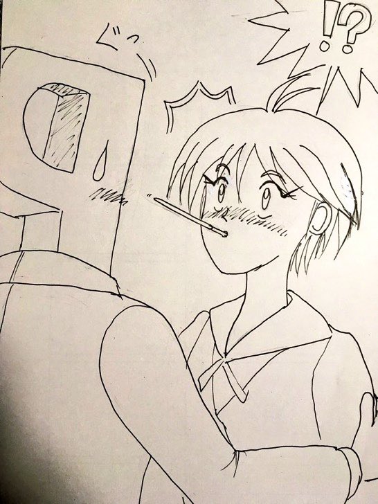 #キスの日 なのでなにかキスのイラストでも再掲しようかと思いましたが何も描いていませんでした(バキッ)ので、近いイラストということで「ポッキーゲームをPに仕掛けて本気で反撃されそうになってdkdkする菊地真」を(何