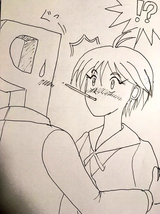 #キスの日 なのでなにかキスのイラストでも再掲しようかと思いましたが何も描いていませんでした(バキッ)ので、近いイラストということで「ポッキーゲームをPに仕掛けて本気で反撃されそうになってdkdkする菊地真」を(何