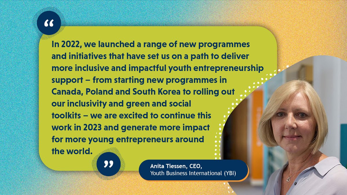 YouthBizInt's tweet photo. In 2022, we launched new #programmes & initiatives to support youth #entrepreneurship worldwide. Together w/ our Global Network we promoted #inclusivity, #sustainability, & #socialimpact.
Read the full 2022 Impact Report: https://t.co/jaiept47Uu
#ImpactReport2022 #YBINetwork https://t.co/uzY364xLow