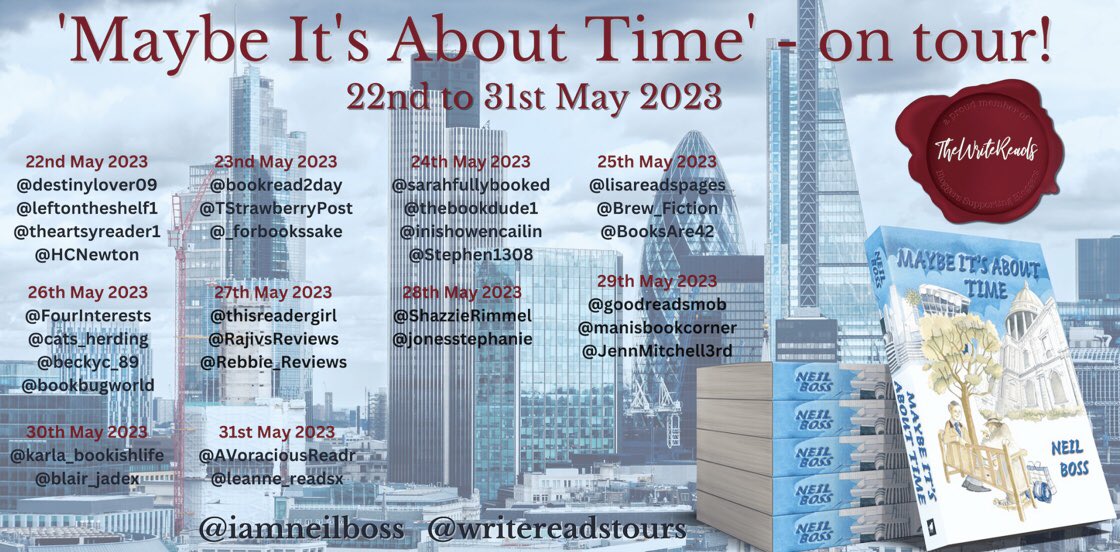 #MaybeItsAboutTime @iamneilboss @matadorbooks @The_WriteReads @WriteReadsTours #TheWriteReads #blogtour @bookread2day  Maybe It’s About Time, is the best fiction novel I’ve read in a long time. This book comes highly recommended by me!

bookread2day.wordpress.com/2023/05/23/may…