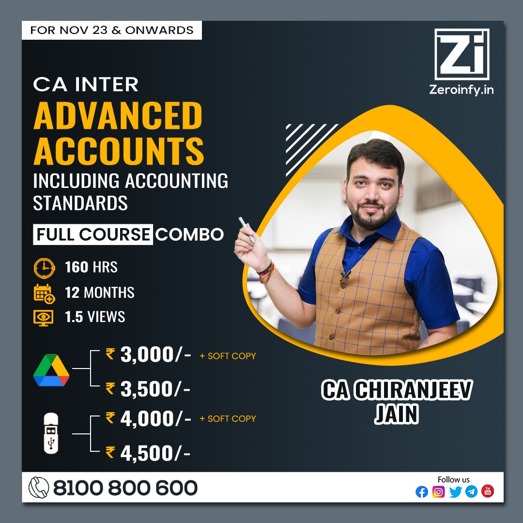 #CAInter #AdvancedAccounts Including #AccountingStandards Full Course In English By #CAChiranjeevJain

Order Now : bit.ly/3IABC4g

Free & Fast Delivery | Best Price Guaranteed

Call/WhatsApp on 8100 800 600 for inquiries.