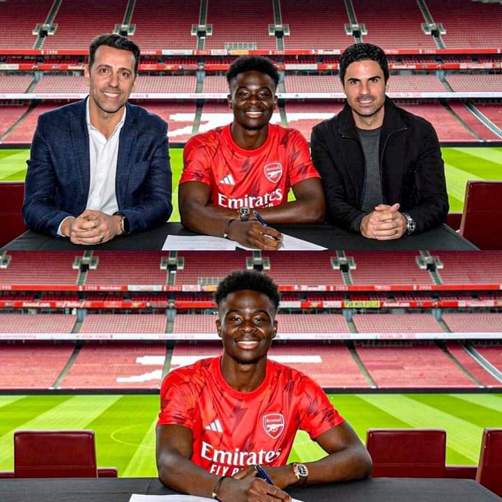 scoreboardSY's tweet photo. OFFICIAL: Bukayo Saka has become Arsenal's highest-paid player, as he signed a 4-year deal worth up to £300,000 per week. 😍 ✍️ https://t.co/QJ8lWHqYOp