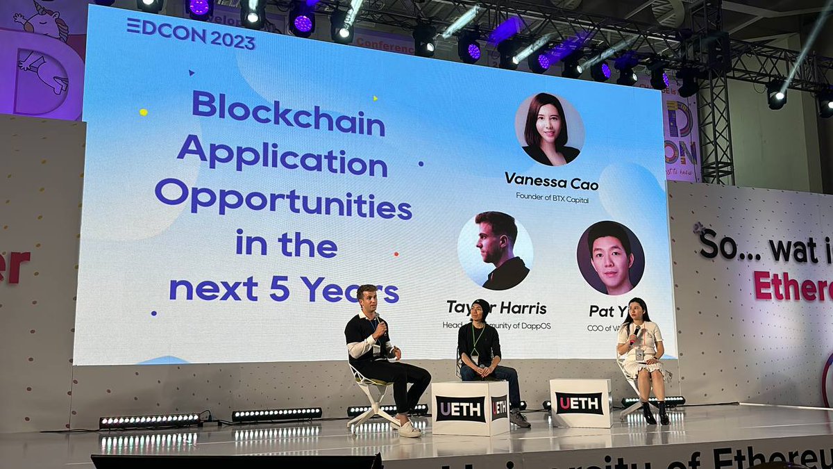 Last day at @EDCON2023!

Our community head Taylor shared the panel on  'Blockchain Application Opportunities in the next 5 Years' with & Pat from VALTs Lab!

What do YOU think are the best blockchain opportunities in the next 5 years? 

🔚72h 
🏆5x10 U
Leave comments👇