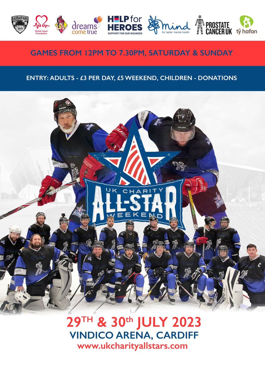Come join us for UK Charity Allstars  2023

16 round robin games between 12 and 7:00pm 

As well as the games, Cross Check Clothing will have their stall setup in the bar, charities stalls as well as the raffle.

Weekend ticket £5 adults
Daily : £3 adults
Donation for children