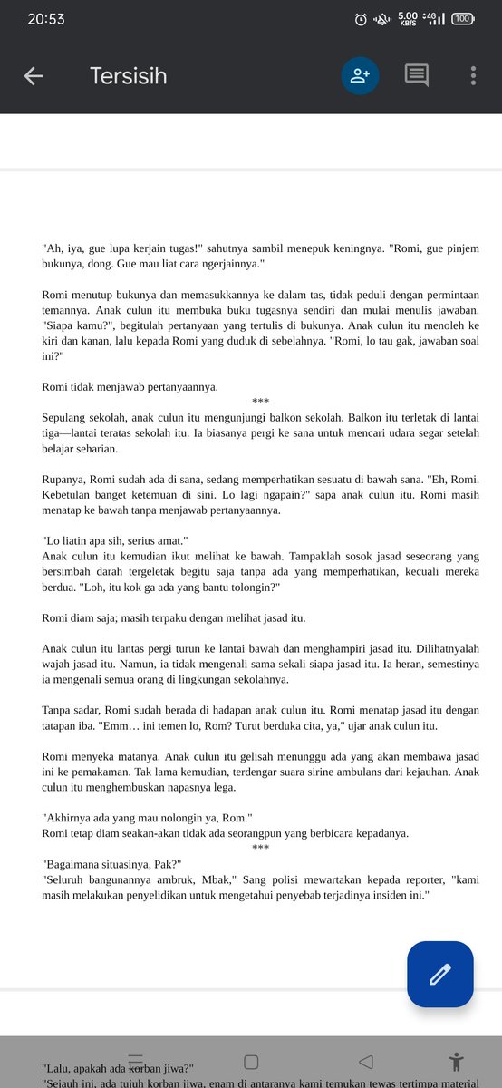 MaxUlmeera's tweet photo. Dulu pernah bikin cerpen kayak begini, hehe.

Kira-kira masuk ke genre apa aja, nih? 🤔 https://t.co/Fwr4kzl4su