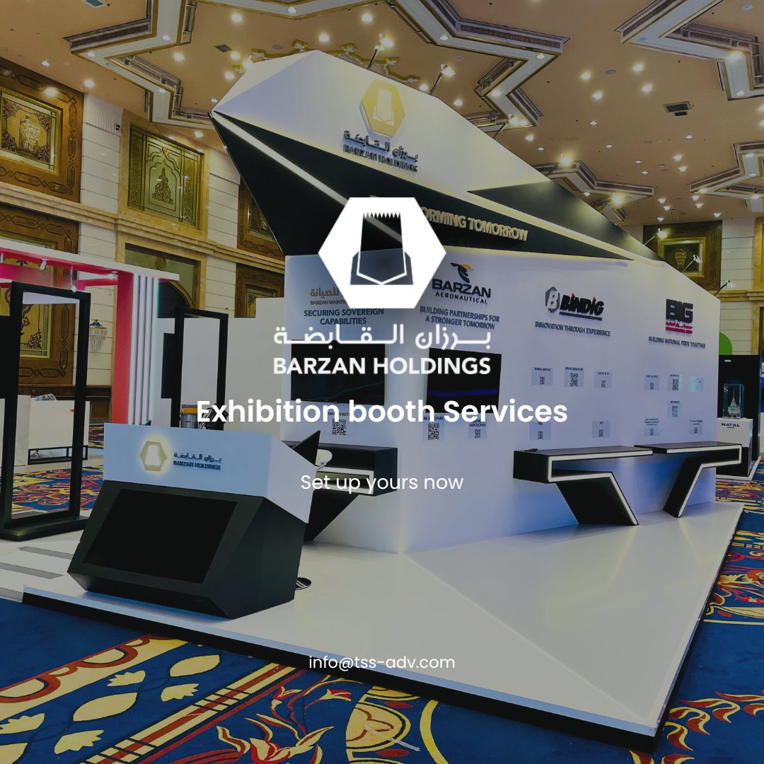 tssadv's tweet photo. Exhibition booth setup for BARZAN Holdings, responsible for bolstering the military capabilities of the Qatari Armed Forces (QAF).
#advertising #advertise #tssteam #design #production #event #middleeast #booth #boothdesign #marketing https://t.co/CFzp4Rbddk