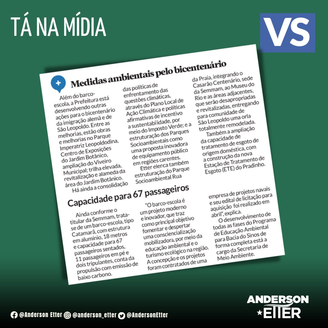 📢📰 Tá na mídia! Hoje estamos novamente no Jornal VS com o projeto do novo Barco Escola de São Leopoldo. Já conhece a iniciativa? 👀🤗

#saoleopoldo #construindoumacidademelhor #clima #meioambiente #barcoescola #educaçãoambiental #politicaquedaresultado