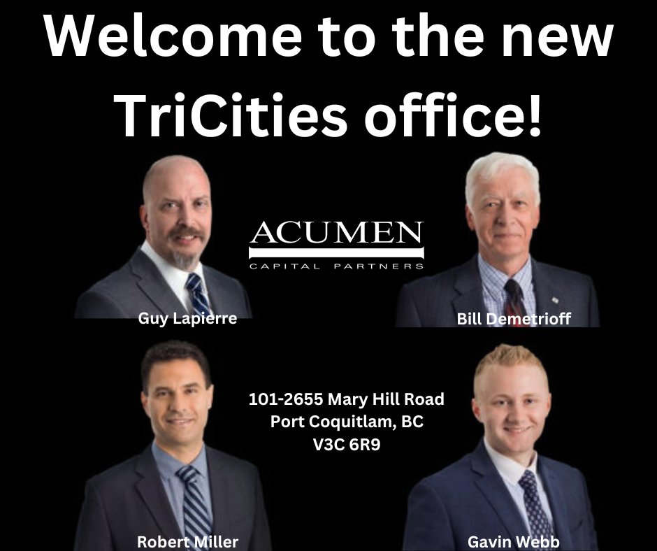 Acumen Capital Partners is pleased to announce a new TriCities office in BC! Welcome to the Acumen team Guy Lapierre, Robert Miller, Bill Demetrioff, and Gavin Webb!

lnkd.in/gXMpNHCG

#wealthmanagement #retirement #financialplanning #retirementplanning #newhires