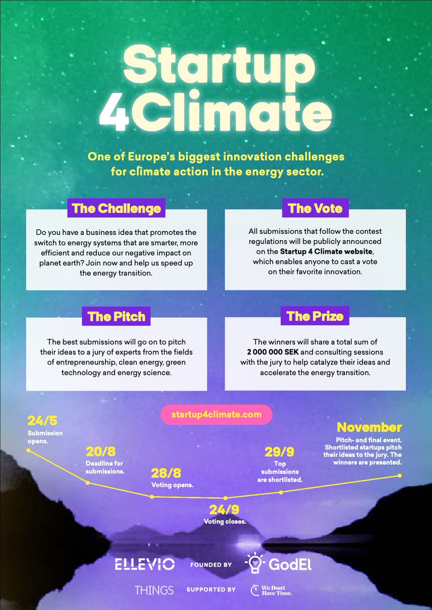StartUp4Climate Lauch Event!  Competition for 2 Million SEK!

Join the launch event tomorrow( 24th May) at 12.00! 

Read more and sign up at startup4climate-2023.confetti.events

Just 1 more day to go...

#S4C​ #Startup4Climate​ #EnergyTransition
