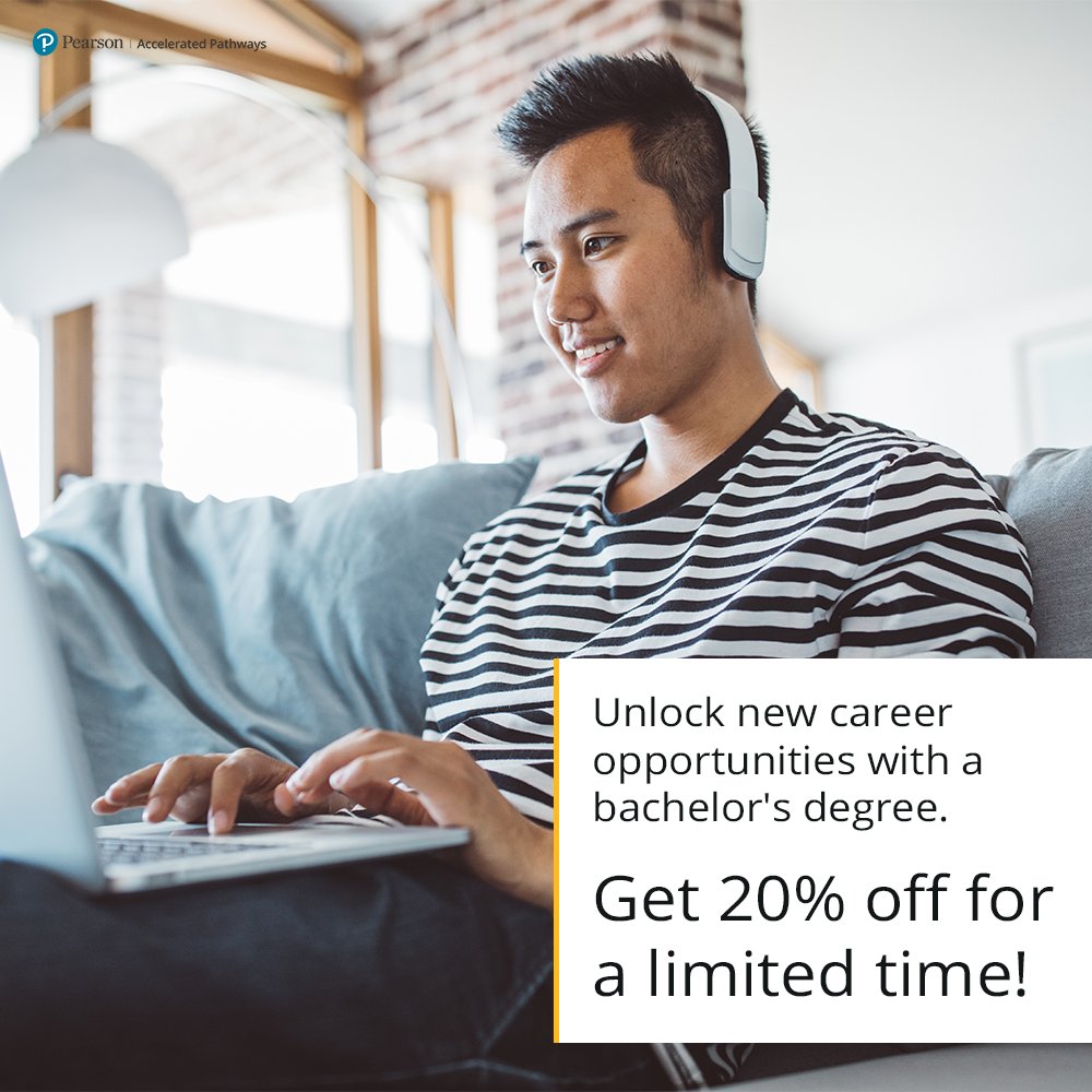We’re extending our 20% offer on your first college course to May 31st! Don't miss this chance to invest in your future and save on college courses -> pearsonaccelerated.com/20-off  

#careeradvancement #investinyourself #debtfreedegree #graduatefaster #savemoney #studentdebt