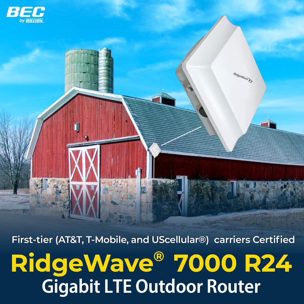 First-tier carriers (AT&T, T-Mobile, and UScellular®) certified RidgeWave® 7000 R24 offers rural internet providers delivering high-speed #fixedwireless internet throughout rural America.
Learn more at ow.ly/HAZh50JFqnu
#ruralbroadband #ISP