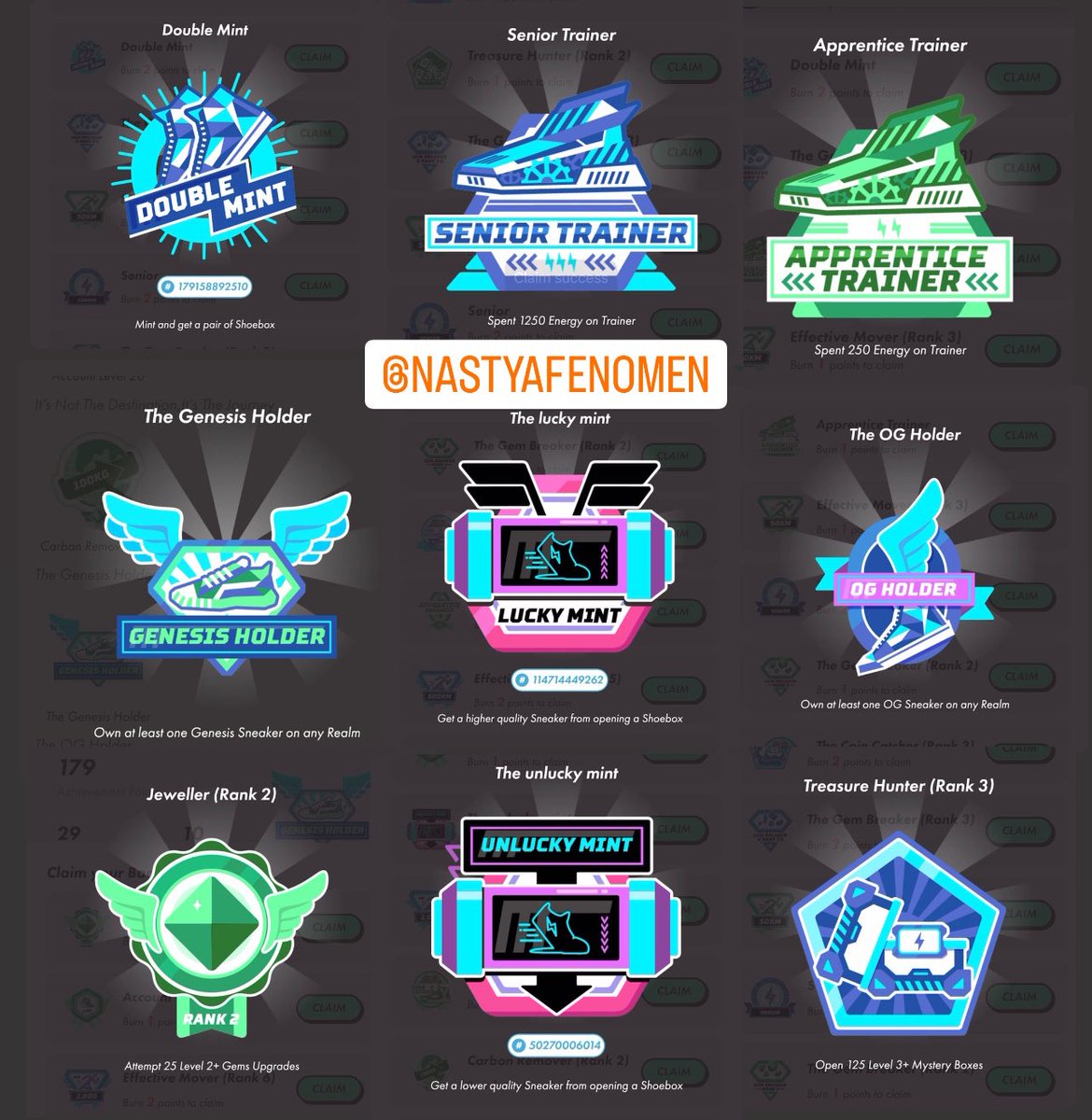 NASTYAFENOMEN's tweet photo. #STEPNBADGES
#STEPN #PlayToEarn #MoveToEarn #STEPNmovement #FENOMENSTEPN #UPDATE
#БЕЙДЖИ #STEPNUPDATE https://t.co/hRC0EBhmxD