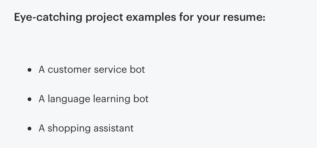 Kickresume's tweet image. 5️⃣ Build a chatbot

Chatbots are quickly becoming the go–to solution in customer service and e–commerce.

Leverage platforms like #DialogFlow or #Botpress to create a chatbot, answer common inquiries, and execute simple tasks.