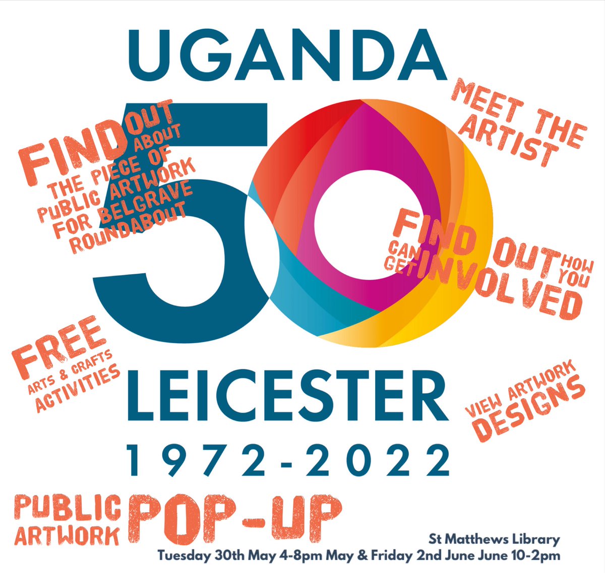 You can join us at Belgrave &amp; St Matthews Library this coming Half Term and find out about the Uganda 50 Public Artwork soon to be installed into Belgrave Roundabout. <a href="/leicesterlibrar/">Leicester Libraries and Community Centres</a> <a href="/leicestermuseum/">Leicester Museums & Galleries</a> #Engagement #Community #Uganda50