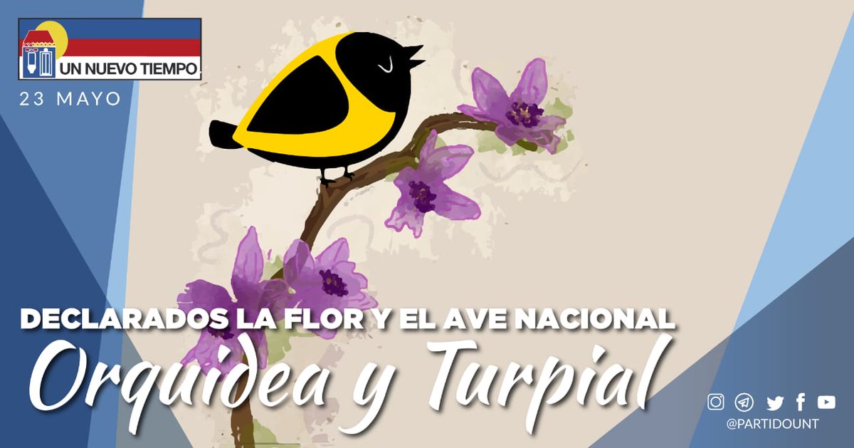 partidoUNT: Desde 1958, cada #23Mayo enaltecemos con orgullo y sentimiento los símbolos naturales de Venezuela, siendo la Orquídea y el Turpial unos de los máximos exponentes de los paisajes vzlanos. Desde UNT te invitamos a valorar y respetar los regalo…
