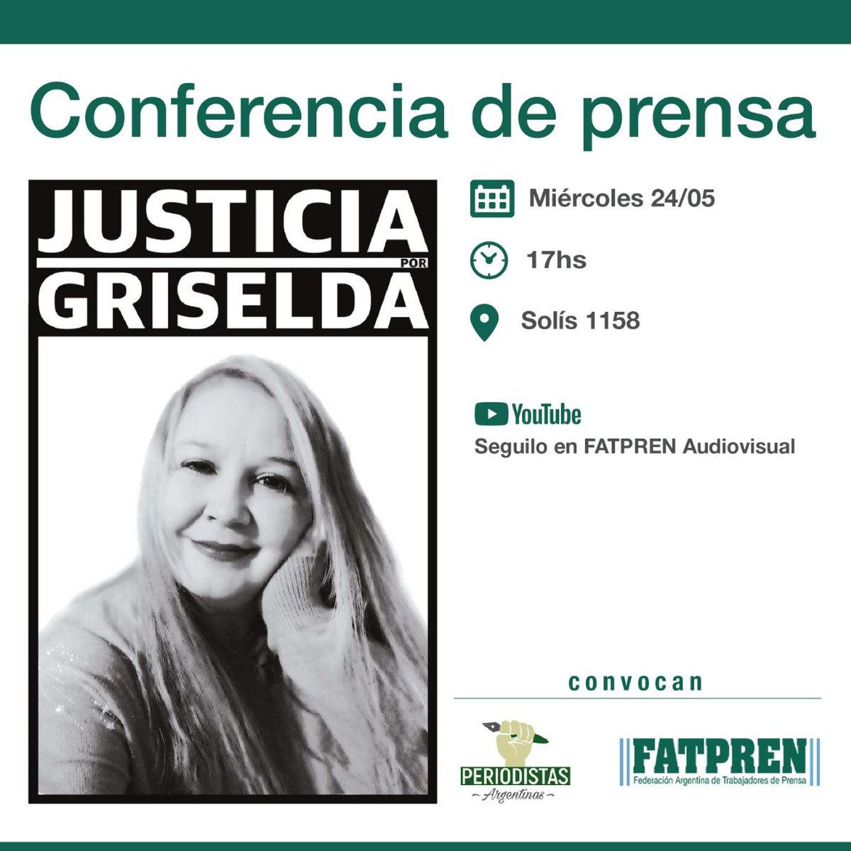 MATARON A UNA PERIODISTA

Exigimos justicia ante la muerte violenta de nuestra compañera Griselda Blanco en Curuzú Cuatiá.
 
El Poder Judicial tiene que garantizar una investigación transparente por el esclarecimiento urgente del hecho

#Mañana Conferencia de prensa a las 17