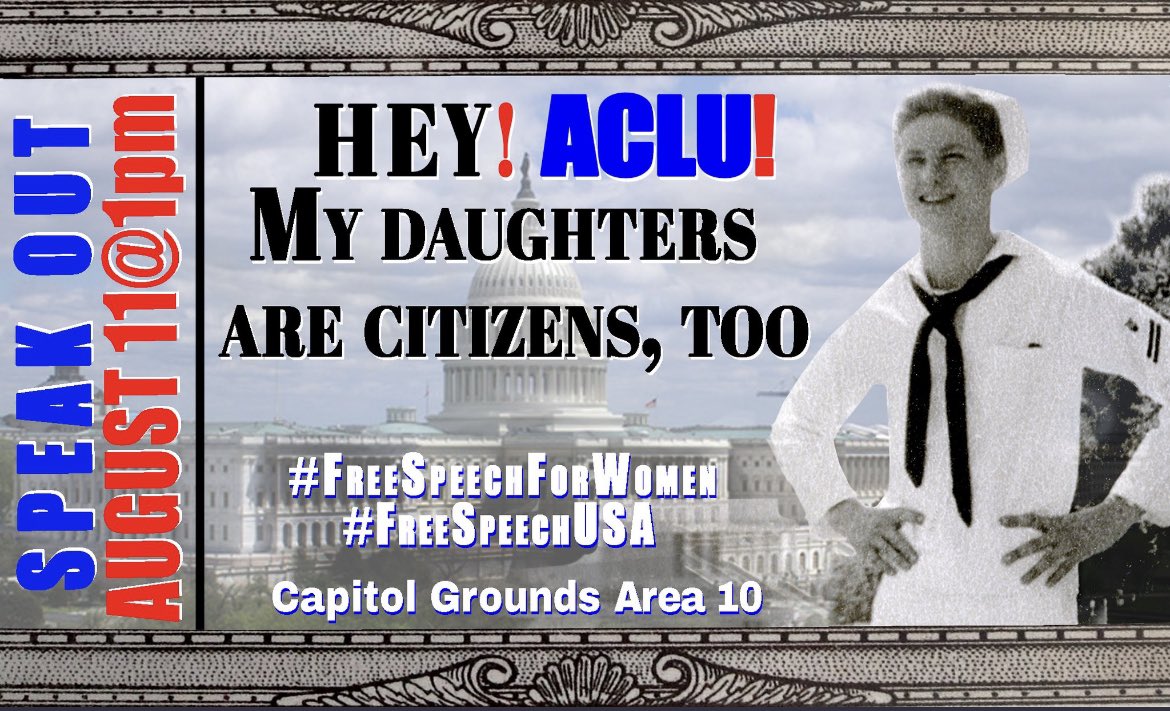 SFW_Colorado's tweet photo. Come to DC August 11! Tell the #ACLU #FU! #FUACLU! Women deserve privacy, dignity, & safety! #FreeSpeechForWomen #FreeSpeechUSA https://t.co/oRi7EqniqT
