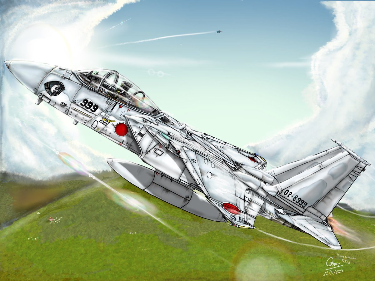 flighters_lover's tweet photo. Mitsubishi F-15J Eagle (Masotan) from anime Hisone to Masotan

#f15 #f15j #jasdf #ひそねとまそたん #まそたん #hisomaso #aviationart #digitalart #fighterjet https://t.co/EnBIpjWt94