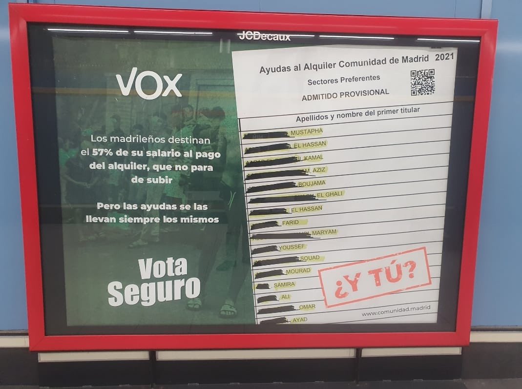 VOX coloca este cartel en el metro de Madrid en defensa de los españoles: