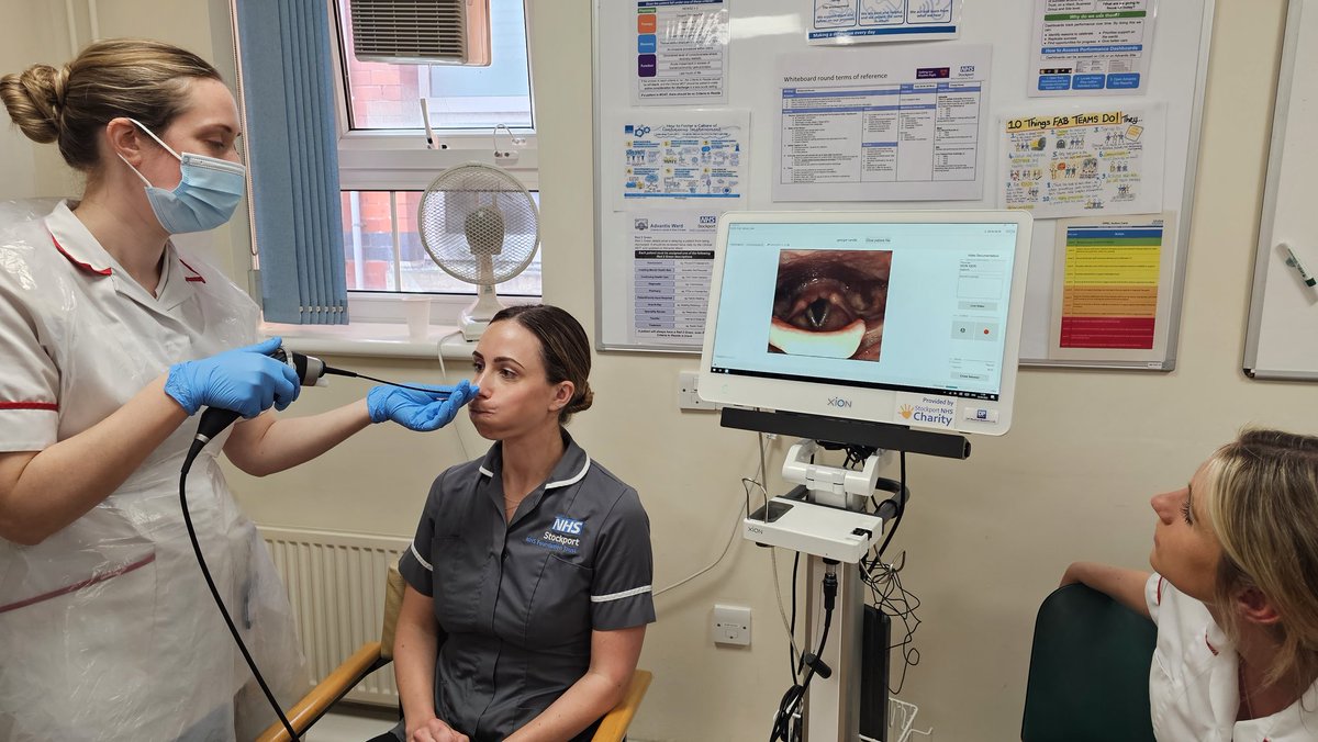 GeorginaRandle's tweet photo. Today my SLT ACP life came full circle! After basing my advanced practice university business case on a FEES service in stroke, today I got to put theory into practice and start scoping. Big thanks to the volunteer 👃👃 and to Mark &amp;  @StockportSLT for sharing your wisdom 🤓 https://t.co/al6mA8Z110