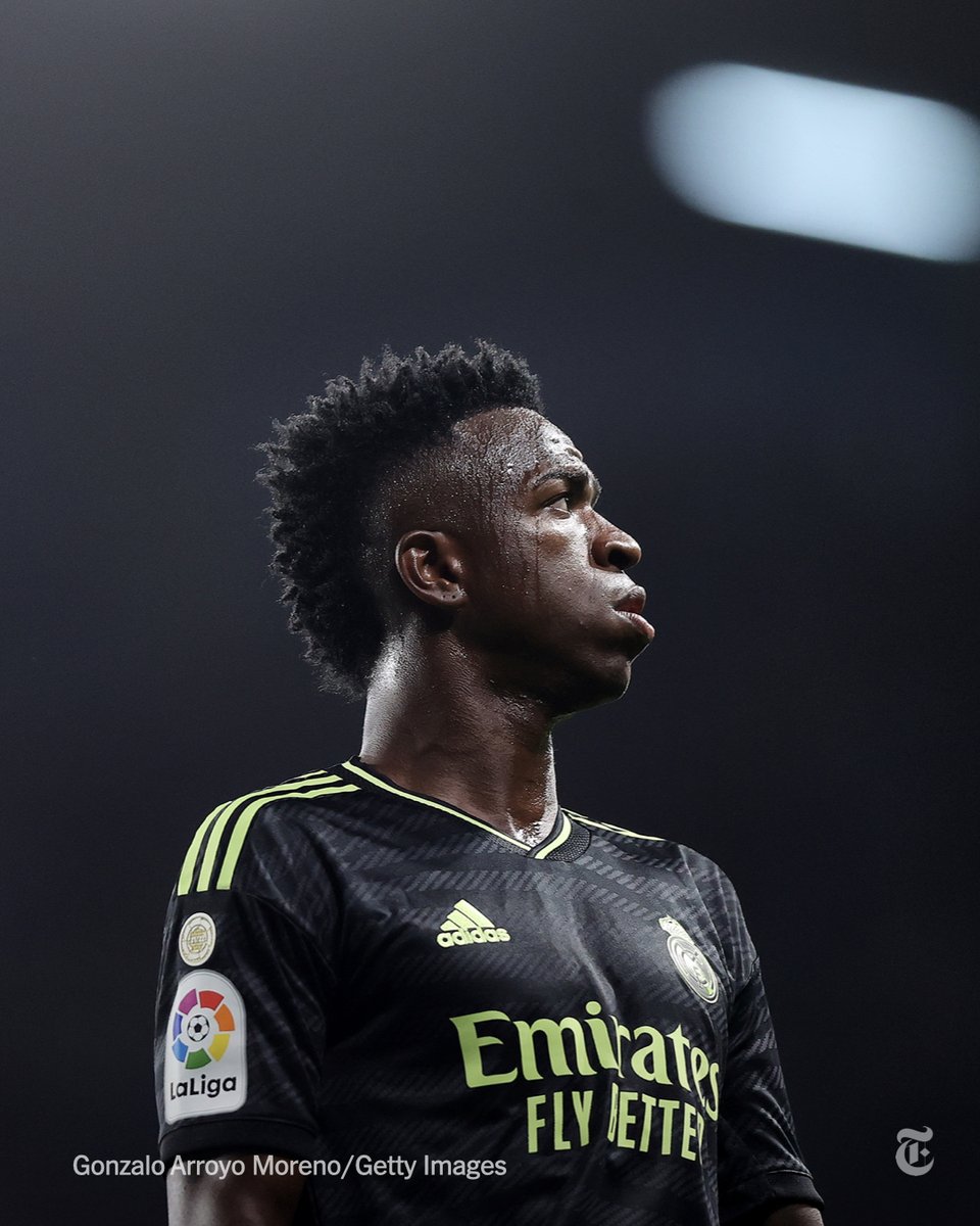 nytimes's tweet photo. From @TheAthleticFC: If Vinicius Junior were to decide he wants to leave Real Madrid due to the regular racist abuse he suffers, and the lack of support he receives, Spanish football will lose its brightest talent, and it will be 100% responsible. https://t.co/M3TdfcvObg https://t.co/vPBFDoz3uY
