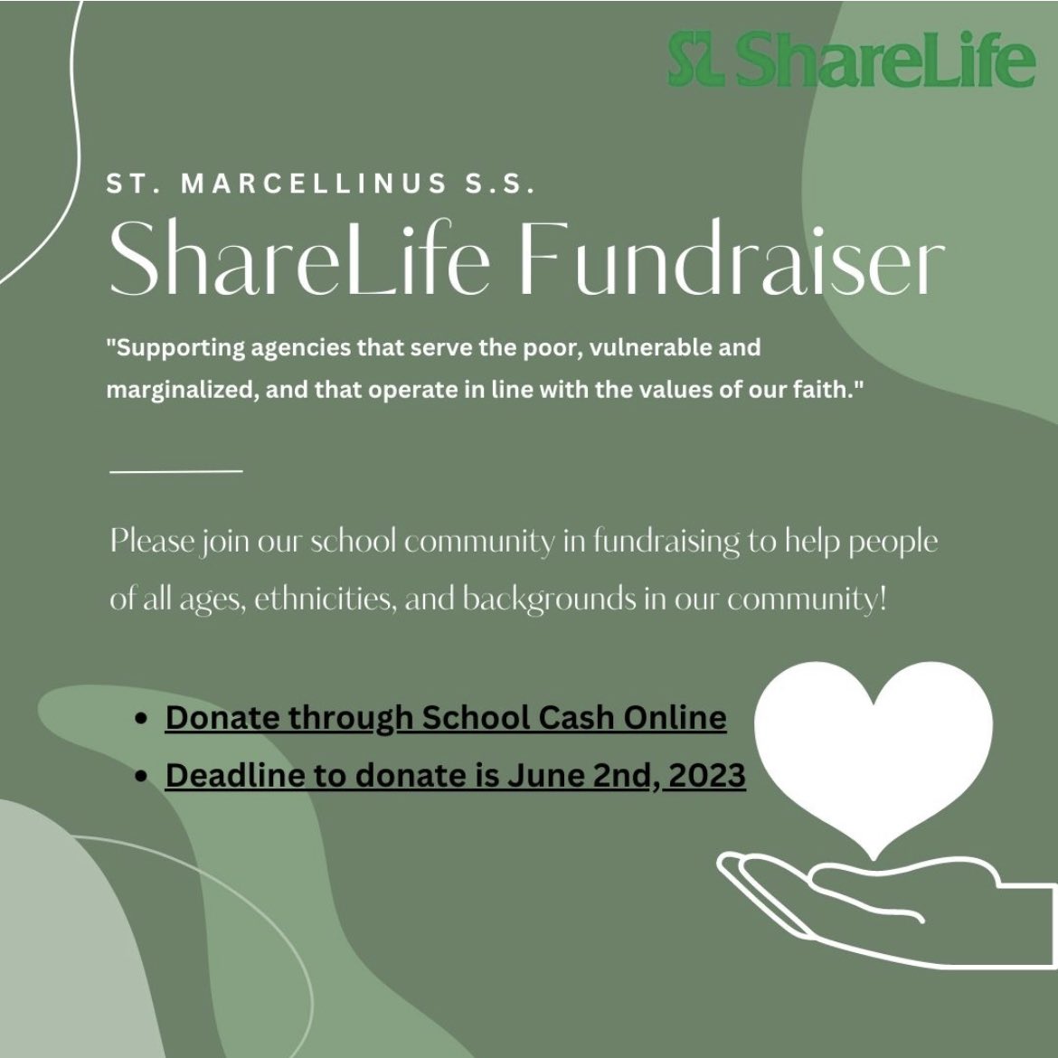 St. Marcellinus let show out support for ShareLife. Visit School Cash Online for details.