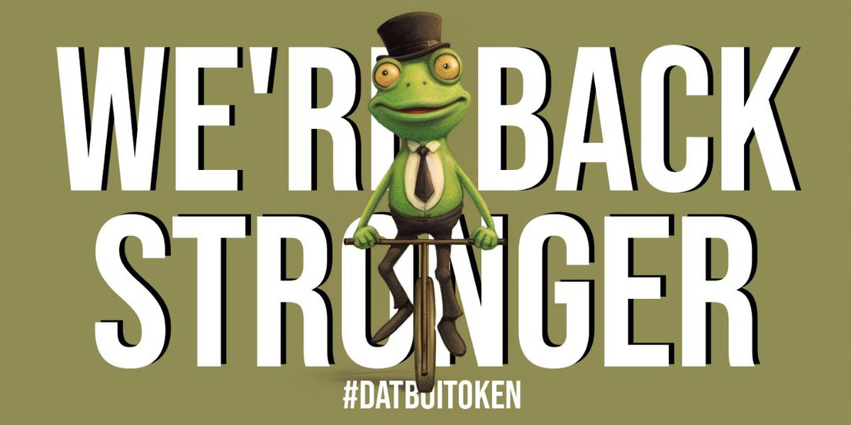 We're back! Life happens, plans evolve, but our commitment remains unshakable. Get ready for the exciting journey ahead as we push through the challenges and soar to new heights together.#datboitoken #memeseason