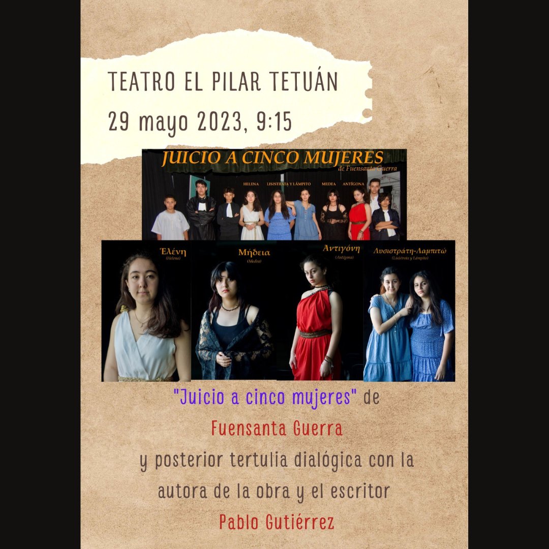 ElPilarTetuan's tweet image. 🎓El lunes día 29 de mayo tendrá lugar en el @iepilar la representación de la obra &quot;Juicio a cinco mujeres&quot;, posteriormente intervendrán la autora de la obra, Fuensanta Guerra y el escritor @pablogutierrezdom, ganador del XXIX premio Edebé con la obra &quot;El síndrome de Bergerac&quot;