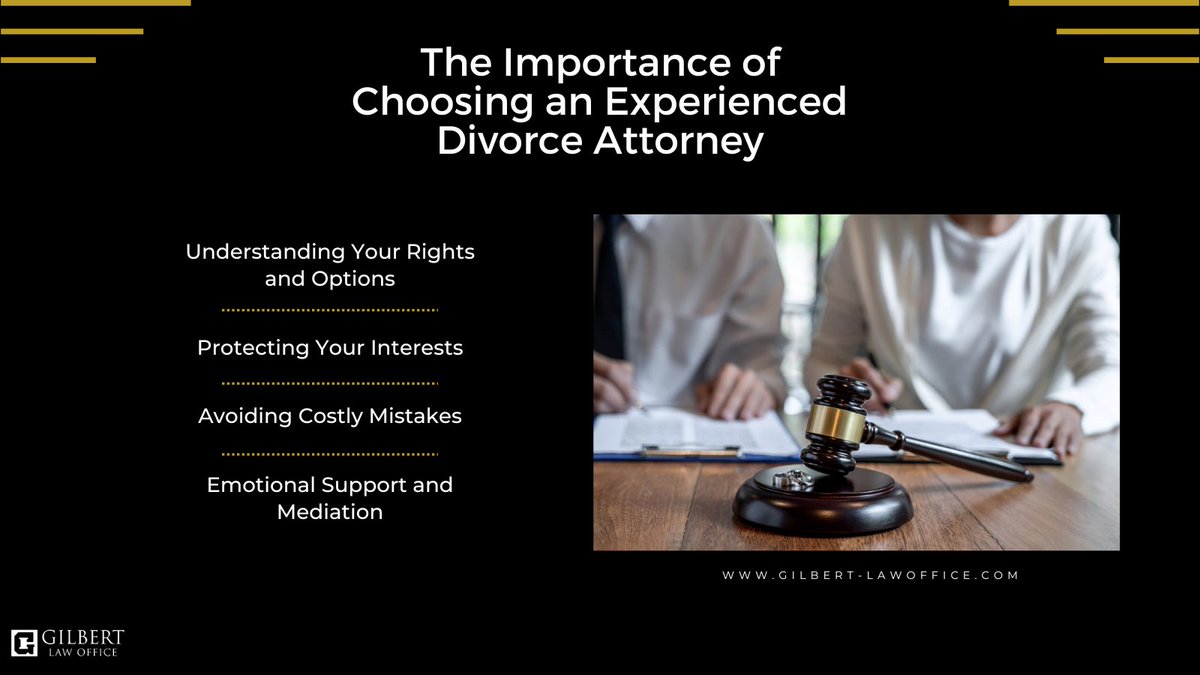 gilbertlaw83's tweet photo. Trying to settle your divorce without legal representation can lead to significant risks and potential long-term consequences. Here's why you shouldn't try to settle a divorce without an experienced divorce attorney representing your interests.

https://t.co/MFmySQU60X https://t.co/NmaoqhIvEY