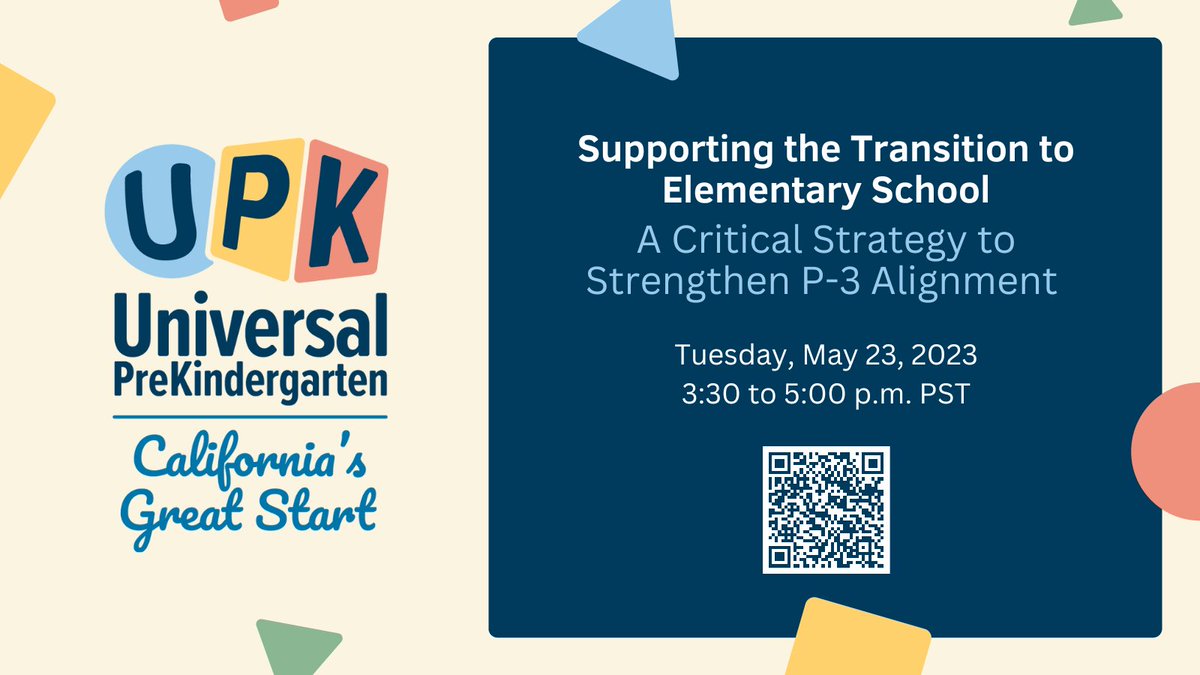 At our webinar today, we'll be introducing the Transition to Elementary Toolkit, a new resource intended to support the development of policies and strategies that bridge early childhood education (#ECE) and #TK-12 systems. Join us at 3:30pm to learn more! bit.ly/upktransitions…