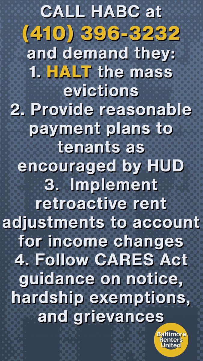 Call HABC @ (410) 396-3232 to let them know tenants deserve better and call your city councilperson to urge them to put pressure on HABC to do right by public housing tenants! /🧵