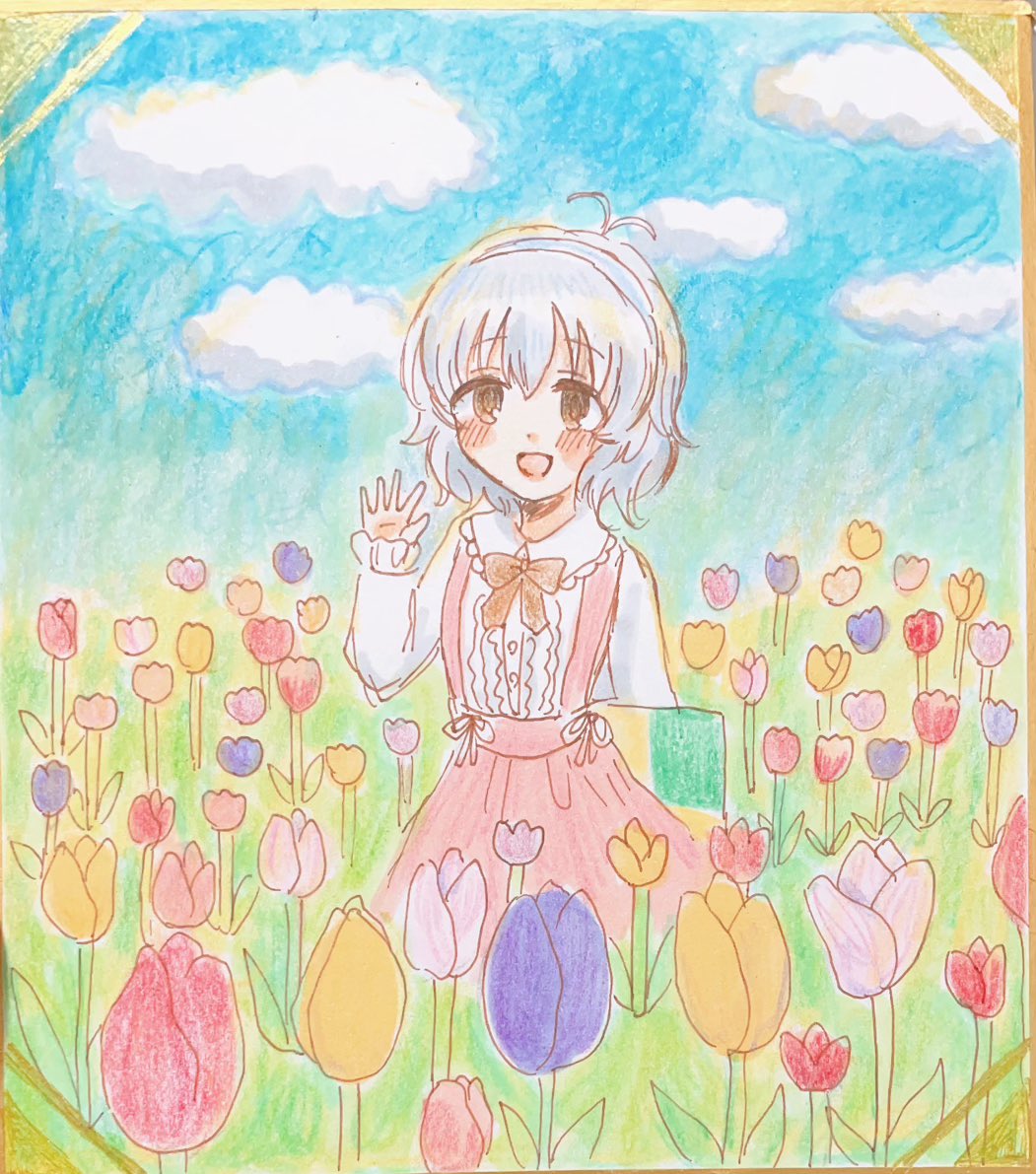 1girl tulip solo flower skirt shirt smile  illustration images