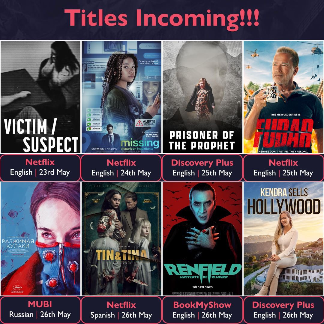 🔔
Incoming Alert 🚨

Tin & Tina are coming to town this week! 💘

Don't forget to add Kendra Sells Hollywood to your calendar! 🗓

Great titles are coming to your OTT screens 🎥🍿
#upcomingmovies #upcomingseries #victimsuspect #prisoneroftheprophet