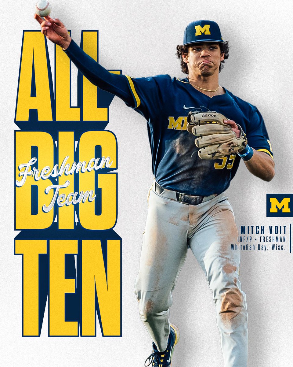 umichbaseball's tweet photo. What can't he do?

MItch Voit earns two spots on the All-Big Ten Freshman Team, one at third base and one as a relief pitcher!!

Voit is second on the team in home runs and fifth in innings pitched!!

#GoBlue https://t.co/70cFeXJ6gV