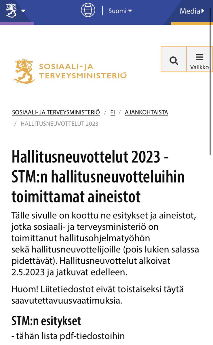 Sain korvanappiini tiedon, että STM on julkaisemassa omatoimisesti hallitusneuvotteluihin toimitetut asiakirjat (pl. salaiset). Saas nähdä, onko ministeriöltä pyydetty jotain selvityksiä esim. aiheena #etämyynti, #eupilot tai @Alko_Oy’n yksinoikeus.

👉 stm.fi/hallitusneuvot…