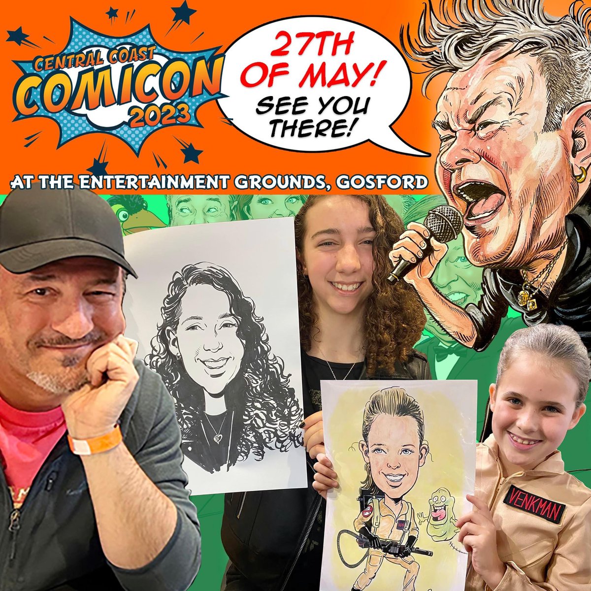 This Saturday, 27th May, meet me in Artists Alley at Central Coast Comicon! Gates open at 11am. See you there! #CentralCoastComicon #hartevents #comicon2023 #caricatures #cosplay #lovecentralcoast #TheEntertainmentGrounds #centralcoastnsw #cartoonist #cartoons #yesitsmyrealjob