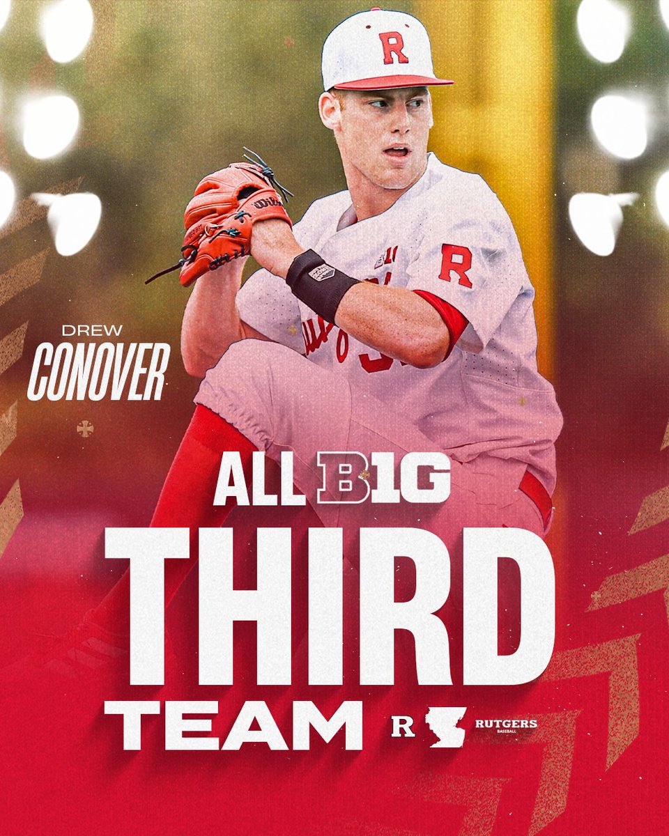 RutgersBaseball's tweet photo. Drew Conover. All-Big Ten Third Team 🔥

- Leads the team with 64.0 innings and 79 strikeouts
- 5-4 with a 4.50 ERA in 16 games
- Six quality starts
- Six starters with at least seven strikeouts 

#TCD https://t.co/Gsn01fHJn8