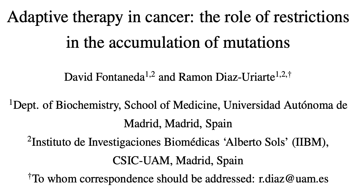 mathoncbro's tweet image. "Adaptive therapy in cancer: the role of restrictions in the accumulation of mutations"
biorxiv.org/content/10.110…
