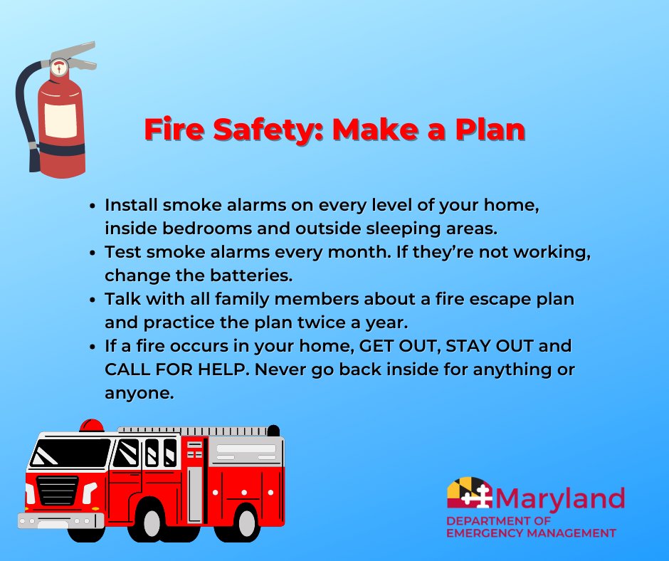 MDMEMA: There has been an unfortunate uptick in fire-related fatalities in Maryland this year. Please take a moment today to think about your family's Fire Safety Plan. Are you ready in the event of a fire?

Learn more tips from the Red Cross here: …