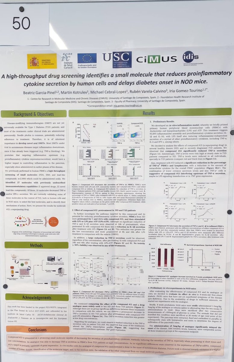 Come and visit our poster in the Immunology of Diabetes Society Congress #ids2023 Some cool results on small drugs for #T1D treatment!