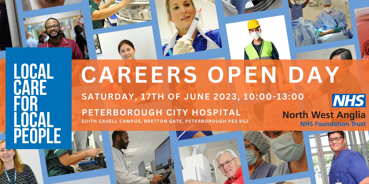 Save the date! We are excited to invite you to our Careers Open Day on the 17th of June from 10:00-13:00 at <a href="/PboroCityHosp/">Pboro City Hospital</a>. Find out more here! eventbrite.co.uk/e/north-west-a…
#TeamNWAngliaFT #WeAreTheNHS #healthcarejobs #Peterborough #Huntingdon @cpics_workforce  @JCPInCambs #NHSJobs