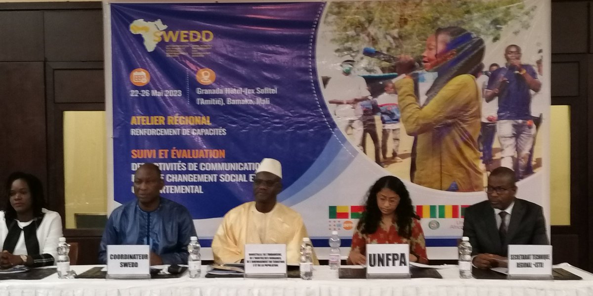 Au nom de L'Observatoire National pour le Dividende Démographique (#ONDD), l'#INStaD participe du 22 au 26/05/23, à Bamako, à l'atelier régional de renforcement des capacités en suivi évaluation des activités de Communication pour le Changement Social et Comportemental du  <a href="/swedd/">Sara Wedding</a>