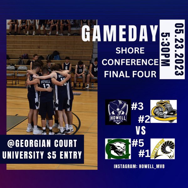 GAME DAY! The boys head to Georgian Court for the SCT semifinals against 2-seed SJV. $3 for students $5 for adults. 5:30 start time…winners advance to finals 30 minutes after the match ends. Come out and support the boys. Let’s go! <a href="/BravermanHHS/">Jeremy Braverman-Howell HS Principal</a> <a href="/HHSRebelSports/">Meehan</a> <a href="/HowellRebellion/">Rebellion</a>