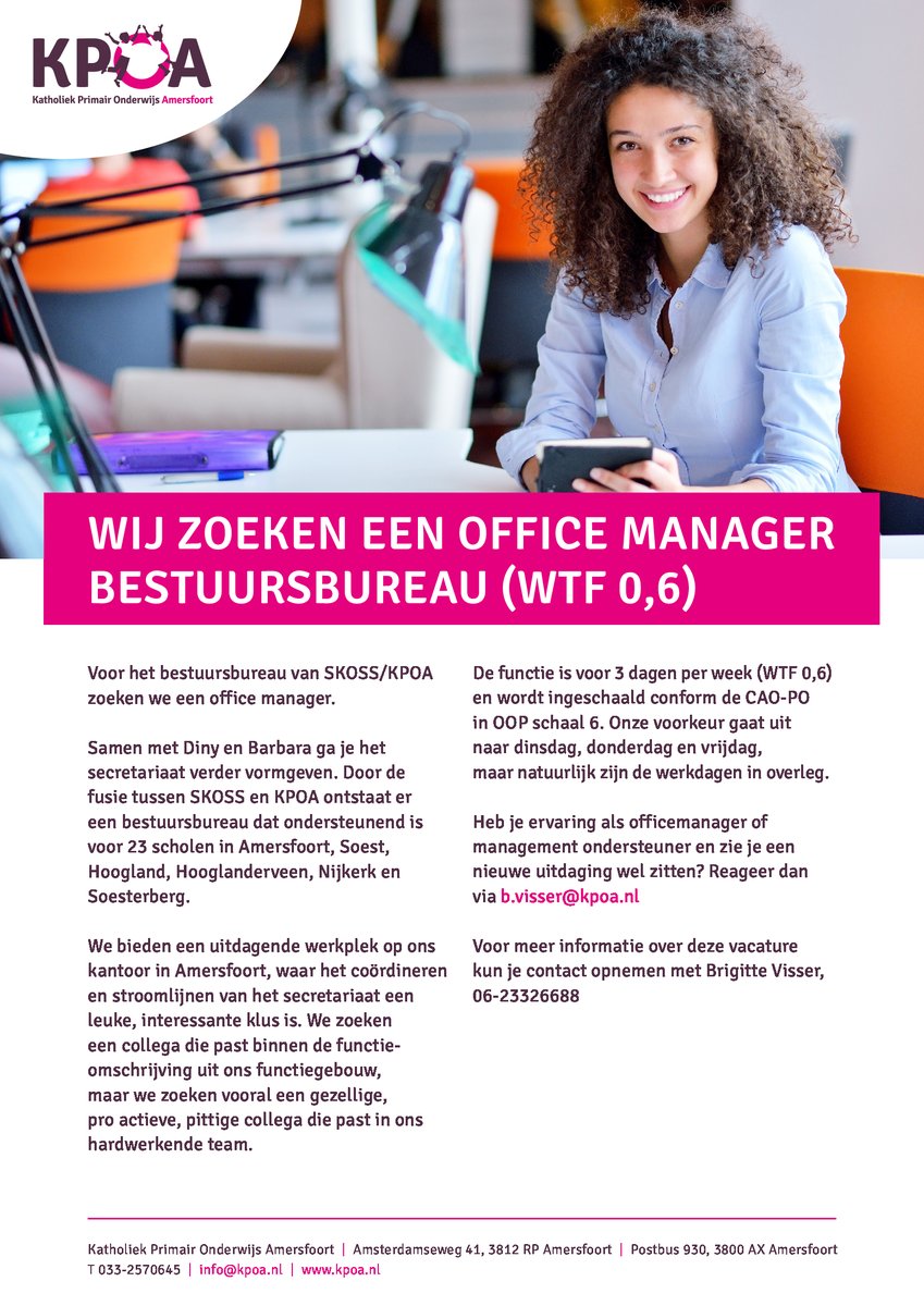 Wij zoeken een Office manager bestuursbureau voor WTF 0,6