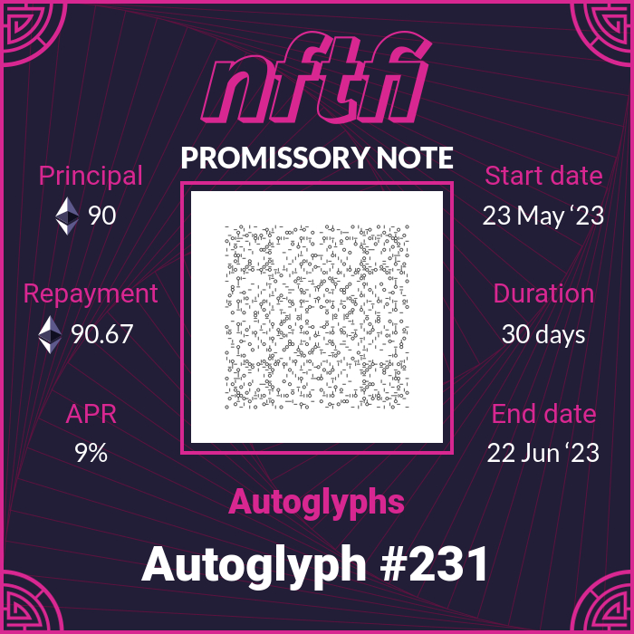 NFTfi's tweet photo. Another huge #Autoglyph loan! 👀 

At 9% APR, the borrower will earn max Earn Points for the NFTfi Leaderboard and towards Earn Points multipliers.

Learn about Earn Season 1: https://t.co/72dcK6CTWg https://t.co/ThXmYlvCwU