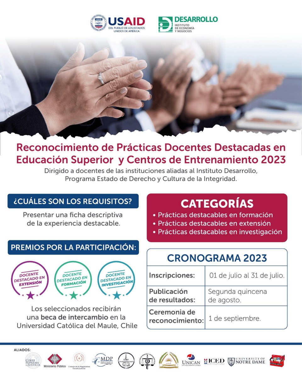 derechouna1889's tweet photo. #INVITACION ¡𝗥𝗲𝗰𝗼𝗻𝗼𝗰𝗶𝗺𝗶𝗲𝗻𝘁𝗼 𝗮 𝗹𝗮𝘀 𝗽𝗿𝗮́𝗰𝘁𝗶𝗰𝗮𝘀 𝗱𝗼𝗰𝗲𝗻𝘁𝗲𝘀 𝗱𝗲𝘀𝘁𝗮𝗰𝗮𝗱𝗮𝘀📷 📷📷
Destinada a Docentes, provieniente de @DevelopmentPy
📷 Más info en este enlace: https://t.co/01bI4BZb1u
@UnaDerecho
#USAID #ROLCI #ID #DerechoUNA #SomosDeLaUNA https://t.co/grpsQ7I02m